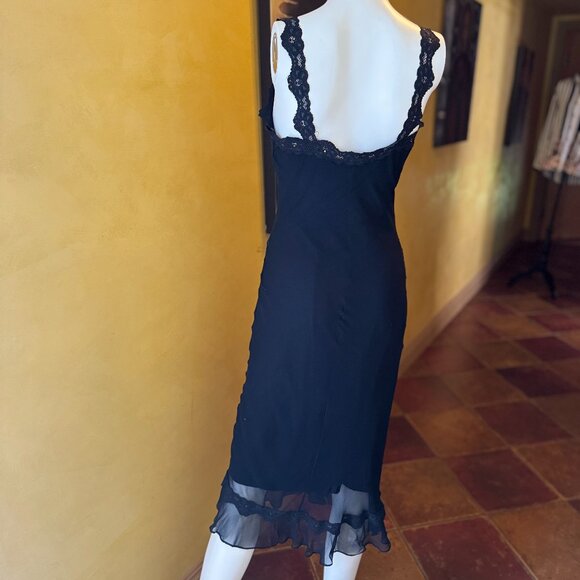 Y2K! RARE! Vintage Bebe Black Silk Slip Dress with Lace & Rhinestone – Size S - Picture 2 of 11